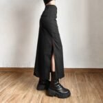 Dark Y2K Streetwear Black Cargo Midi Skirt with High Waist and Split Design - Image 4