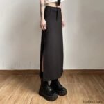 Dark Y2K Streetwear Black Cargo Midi Skirt with High Waist and Split Design - Image 9