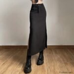 Dark Y2K Streetwear Black Cargo Midi Skirt with High Waist and Split Design - Image 6