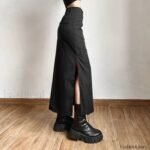 Dark Y2K Streetwear Black Cargo Midi Skirt with High Waist and Split Design - Image 8