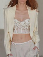 Floral Semi-Sheer Mesh Lace Crop Corset Top - Image 16