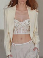 Floral Semi-Sheer Mesh Lace Crop Corset Top - Image 2