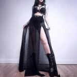 Goth Mesh Perspective Side Slit Lace Up Dark Aesthetical Summer Skirt - Image 2