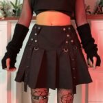 Gothic Diablo Harajuku Personality Spice Rivet Metal Buckle Streamer Low Waist A Version Short Pleated Skirt - Image 2
