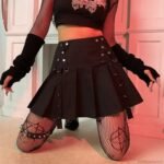 Gothic Diablo Harajuku Personality Spice Rivet Metal Buckle Streamer Low Waist A Version Short Pleated Skirt - Image 4