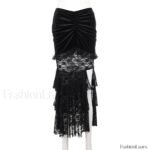 Gothic Folding Fishtail Velvet Skirt with Lace Patchwork - Image 11