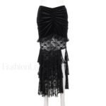Gothic Folding Fishtail Velvet Skirt with Lace Patchwork - Image 5