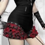 Gothic Summer 2024 Plaid Patchwork Shorts with Halter Waist-Cinch - Image 10
