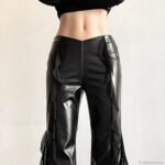 Gothic Zip Women Casual Flare Pants Faux PU Mesh Pants - Image 3