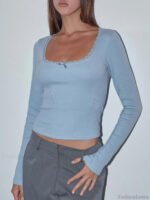 Lace Trim Long Sleeve Crop Top - Image 9