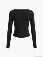 Lace Trim Long Sleeve Crop Top - Image 5