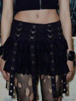 Mall Goth Black Pleated Mini with Chain Women's High Waisted Tennis Fairy Grunge Aesthetic E Girl Skirt - Image 2