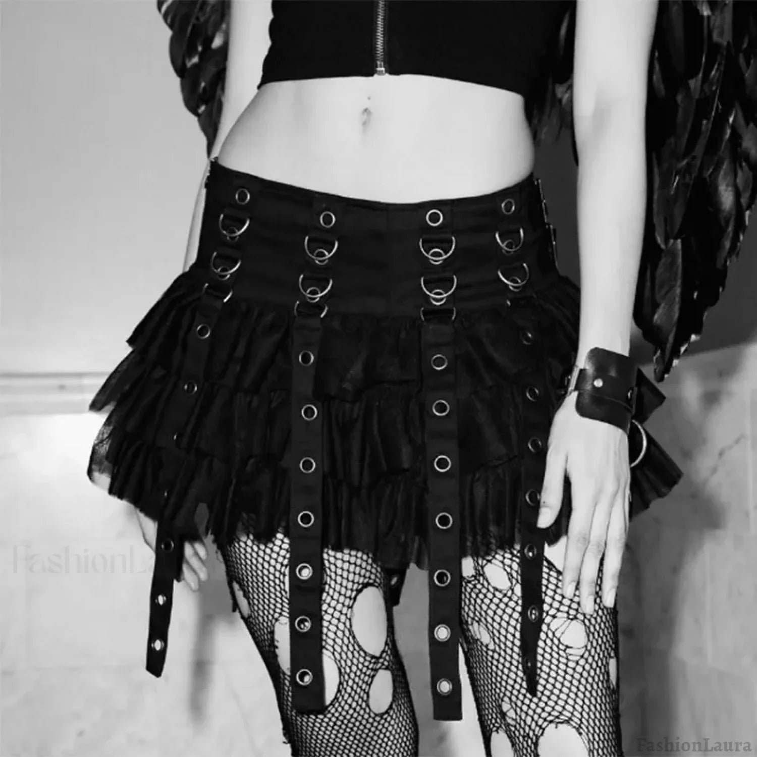mall-goth-black-pleated-mini-with-chain-womens-high-waisted-tennis-fairy-grunge-aesthetic-e-girl-skirt-193 Mall Goth Black Pleated Mini with Chain Women's High Waisted Tennis Fairy Grunge Aesthetic E Girl Skirt - Image 1