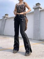 Punk Rivet Zipper Cargo Pants: Y2K Techwear Leggings - Image 2