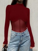 Sheer Mesh Combination Long Sleeve Top - Image 21