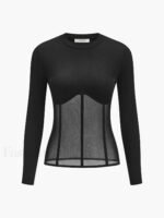 Sheer Mesh Combination Long Sleeve Top - Image 15