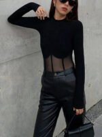 Sheer Mesh Combination Long Sleeve Top - Image 16