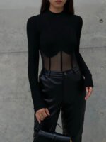 Sheer Mesh Combination Long Sleeve Top - Image 18