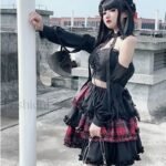 Two-Dimensional Dark Petticoat Cosplay Skirt: Red Plaid Stitching High Waist A-line Design for Spice Girls